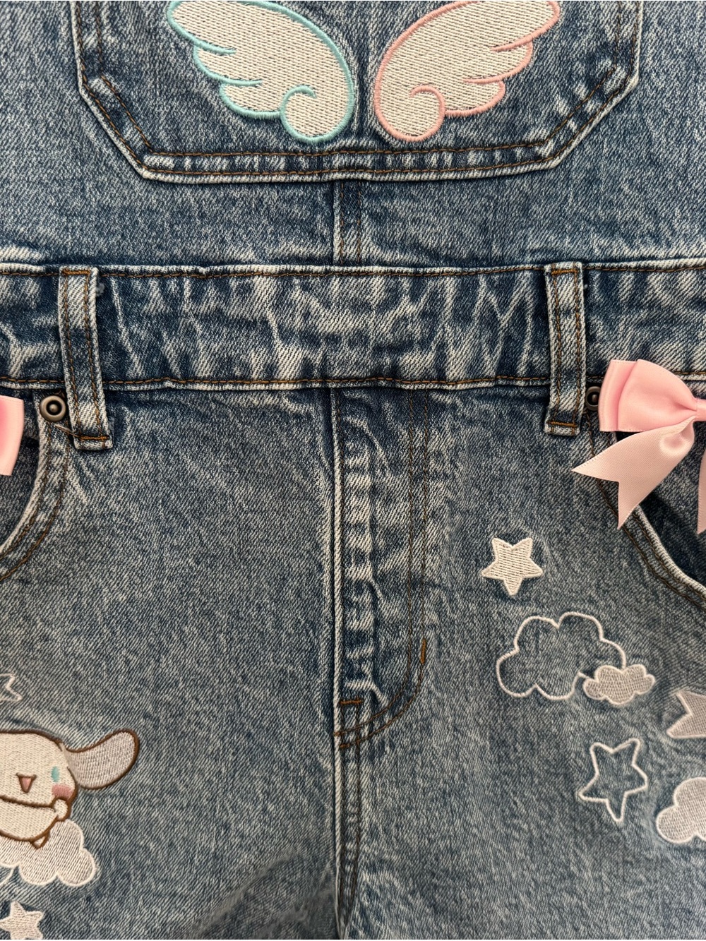 NEVER WORN Sanrio Cinnamoroll Denim Overall Shorts. Size Medium (Adult). - Picture 6 of 8